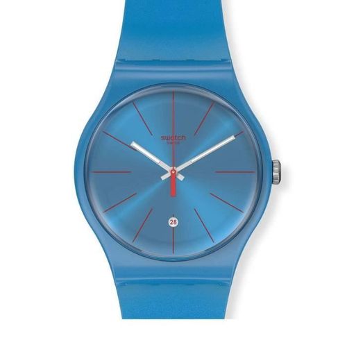 Montre Swatch Gent Lagoonazing Suos401 Bracelet Silicone Bleu Électrique