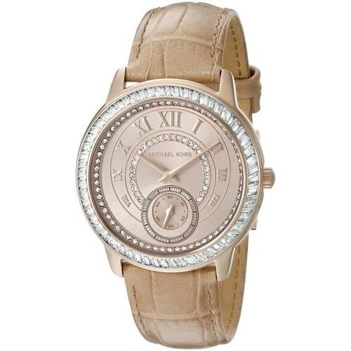 Michael Kors Femme 40mm Bracelet Cuir Beige Quartz Cadran Rose Montre Mk2448