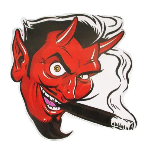 Sticker Diable Rouge Qui Fume Un Cigare 14x14 Cm Autocollant