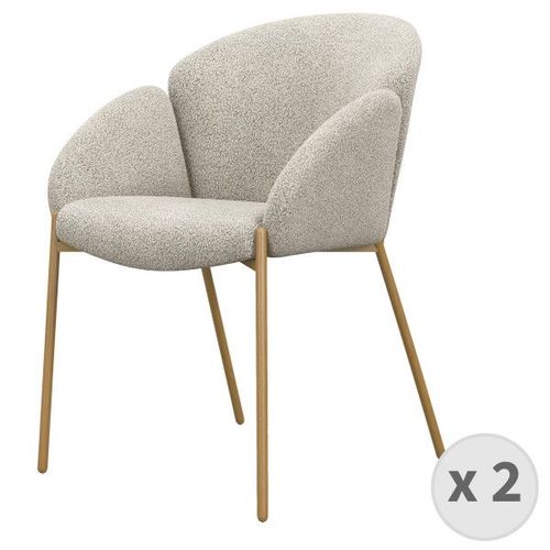 Candice-Chaise En Tissu Bouclé Mastic Et Métal Décor Bois (X2)