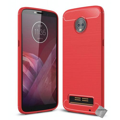 Housse Etui Coque Silicone Gel Carbone Pour Motorola Moto Z3 Play + Verre Trempe - Rouge