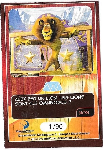 Carte Collector Madagascar 3 Alex Cora Match Dreamworks N 1 90 Question Alex Est Un Lion Sont Ils Omnivores Rakuten
