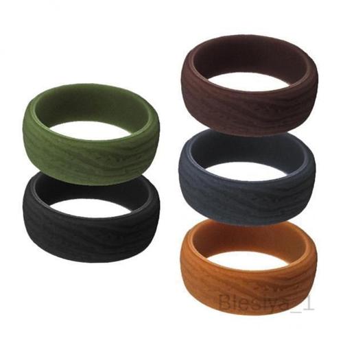 Blesiya Lot De 3 Alliances De Mariage En Silicone Avec Texture D'écorce Pour Homme, 8,7 Mm De Large, Taille 14, Paquet De 5