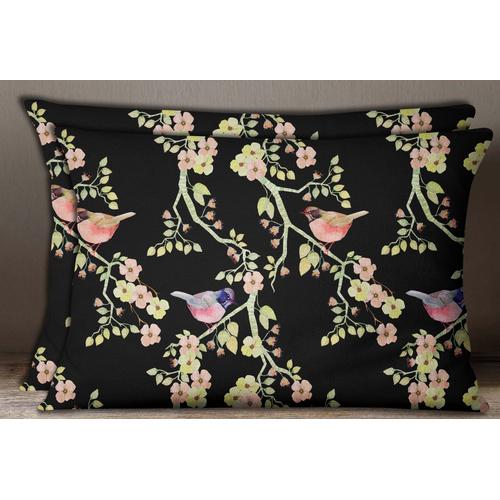 S4sassy Dark Cotton Poplin Pillow Sham Floral & Bird Print Indian Cushion Cover