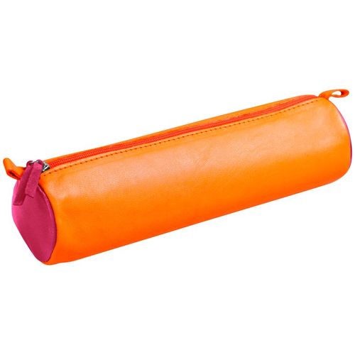 Clairefontaine Cuirise - Trousse - Cuir Véritable - Orange, Fuchsia