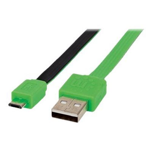 Manhattan - Câble USB - Micro-USB de type B (M) pour USB (M) - USB 2.0 - 1.8 m - moulé, plat - noir/vert