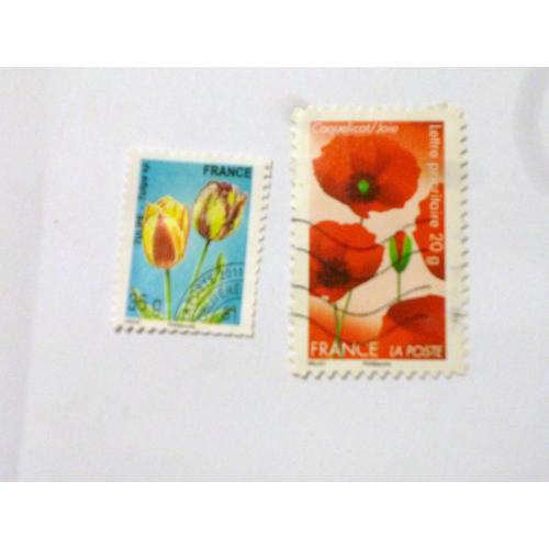 2 Timbres Thème Fleur Coquelicots Et Tulipes