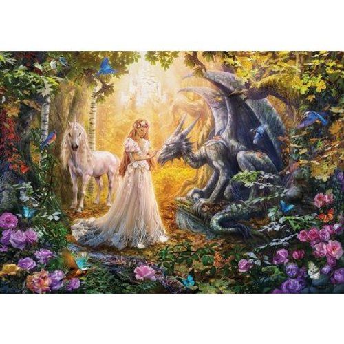 Puzzle Adulte Licorne Blanche Princesse Et Dragon - Collection Animaux Fantastique - 1500 Pieces - Educa