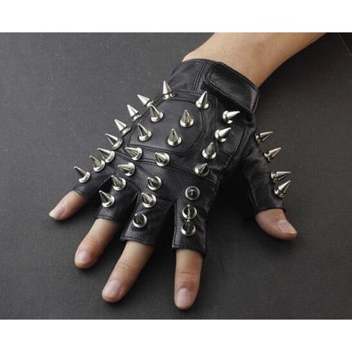 Paire Gants Mitaines Cuir Solide Clou Métal Pics Force Motard Airsoft Chasse Vélo Sport Gothique Rock Biker Punk