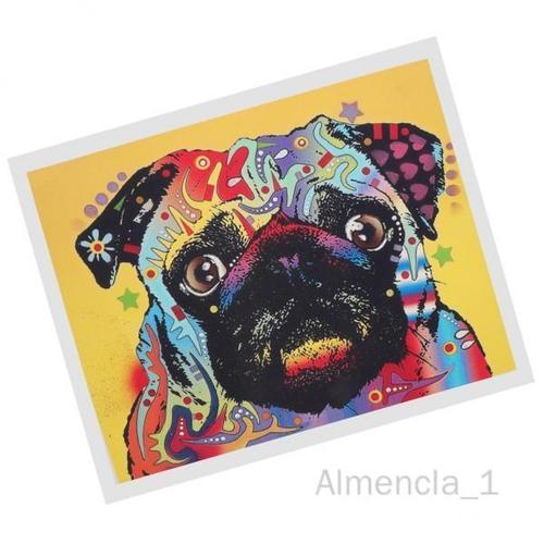 Almencla 3x1 Panneau Toile Peinture à L'huile Décoration Murale Art Photo-chien Carlin