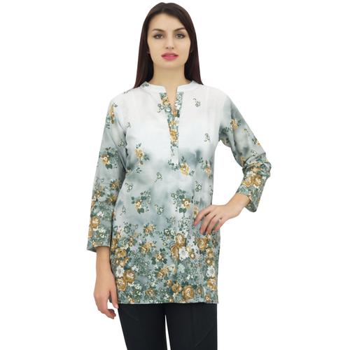 Phagun Blanc Imprim Floral Numrique De Femmes Manches Longues Tunique Casual - 36