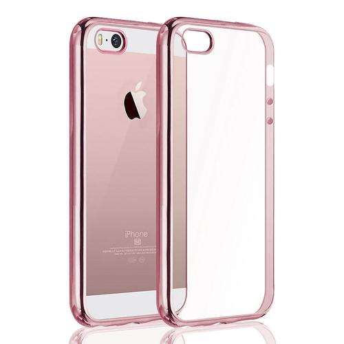 Coque Iphone 5/ 5s/ Se , Welkoo® Coque Iphone 5s En Silicone, Housse Iphone 5 En Silicone Couleur Transparente Contour Rose Or, Souple Et Flexible. Compatible Avec L'iphone 5, 5s Et Se.