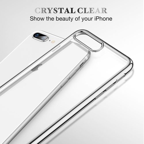 Coque Iphone 7 Plus/ Iphone 8 Plus, Welkoo® Coque Iphone 7 Plus En Silicone, Housse Iphone 8 Plus En Silicone Couleur Transparente Contour Argent, Souple Et Flexible. Compatible Avec L'iphone 7 Plus Et 8 Plus.