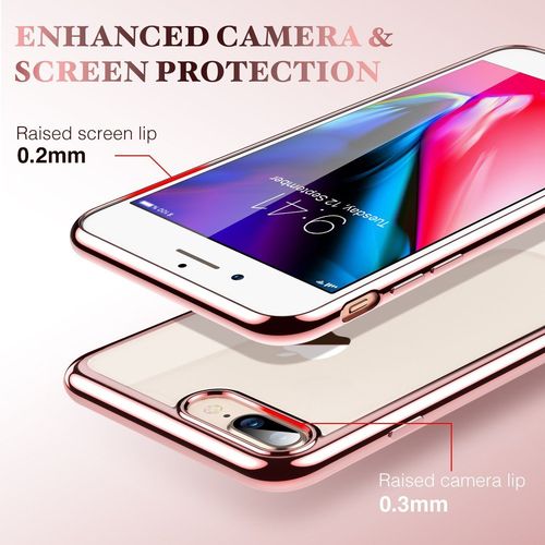 Coque Iphone 7 Plus/ Iphone 8 Plus, Welkoo® Coque Iphone 7 Plus En Silicone, Housse Iphone 8 Plus En Silicone Couleur Transparente Contour Rose Or, Souple Et Flexible. Compatible Avec L'iphone 7 Plus Et 8 Plus.