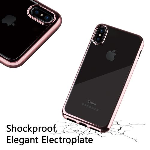 Coque Iphone X, Welkoo® Coque Iphone X En Silicone, Housse Iphone X En Silicone Couleur Transparente Contour Rose Or, Souple Et Flexible. Compatible Avec L'iphone X.