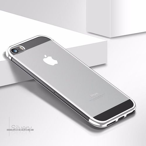 Coque Iphone 5/ 5s/ Se , Welkoo® Coque Iphone 5s En Silicone, Housse Iphone 5 En Silicone Couleur Transparente Contour Partiellement Argenté, Souple Et Flexible. Compatible Avec L'iphone 5, 5s Et Se.