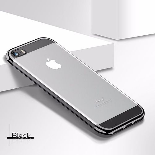 Coque Iphone 5/ 5s/ Se , Welkoo® Coque Iphone 5s En Silicone, Housse Iphone 5 En Silicone Couleur Transparente Contour Partiellement Noir Brillant, Souple Et Flexible. Compatible Avec L'iphone 5, 5s Et Se.