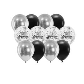 12 BALLONS LATEX BIO CONFETTIS ANNIVERSAIRE OR