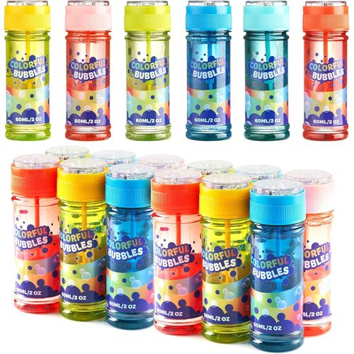 12 Bubble Bottles (2oz/60ml Bubble Solution)-Colourful Rainbow Design For Kids Parties,Bubble Wand,Large Bubble Kit,Summer Toys For Children.