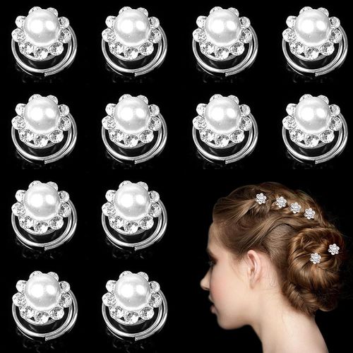 12 Pcs Belle Fleur De Cristal Spirale Perle Pince  Cheveux, pingles  Cheveux De Marie pingles  Cheveux Perle, Mariage Bijoux De Marie Accessoires De Cheveux De Marie(Pearl)