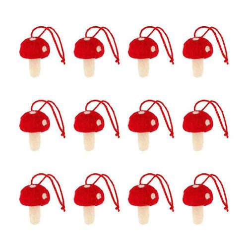 12 Pcs Nol Champignon Arbre  Suspendre Ornements Arbre De Nol En Feutrine Pendentifs Rouge