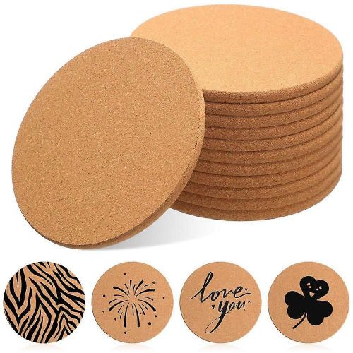 12 Pcs Rond 6 Pouces Absorbant En Lige Sous-Verres En Bois De 0,3 Pouce D'paisseur