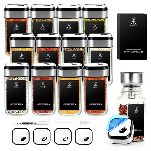 12 Pots  pices 120ml, Set Carr De Pots  pices Rotatifs  360, Trois Calibres, Rglables, Avec tiquette Pour pices, Rangement Pour pices De Cuisine