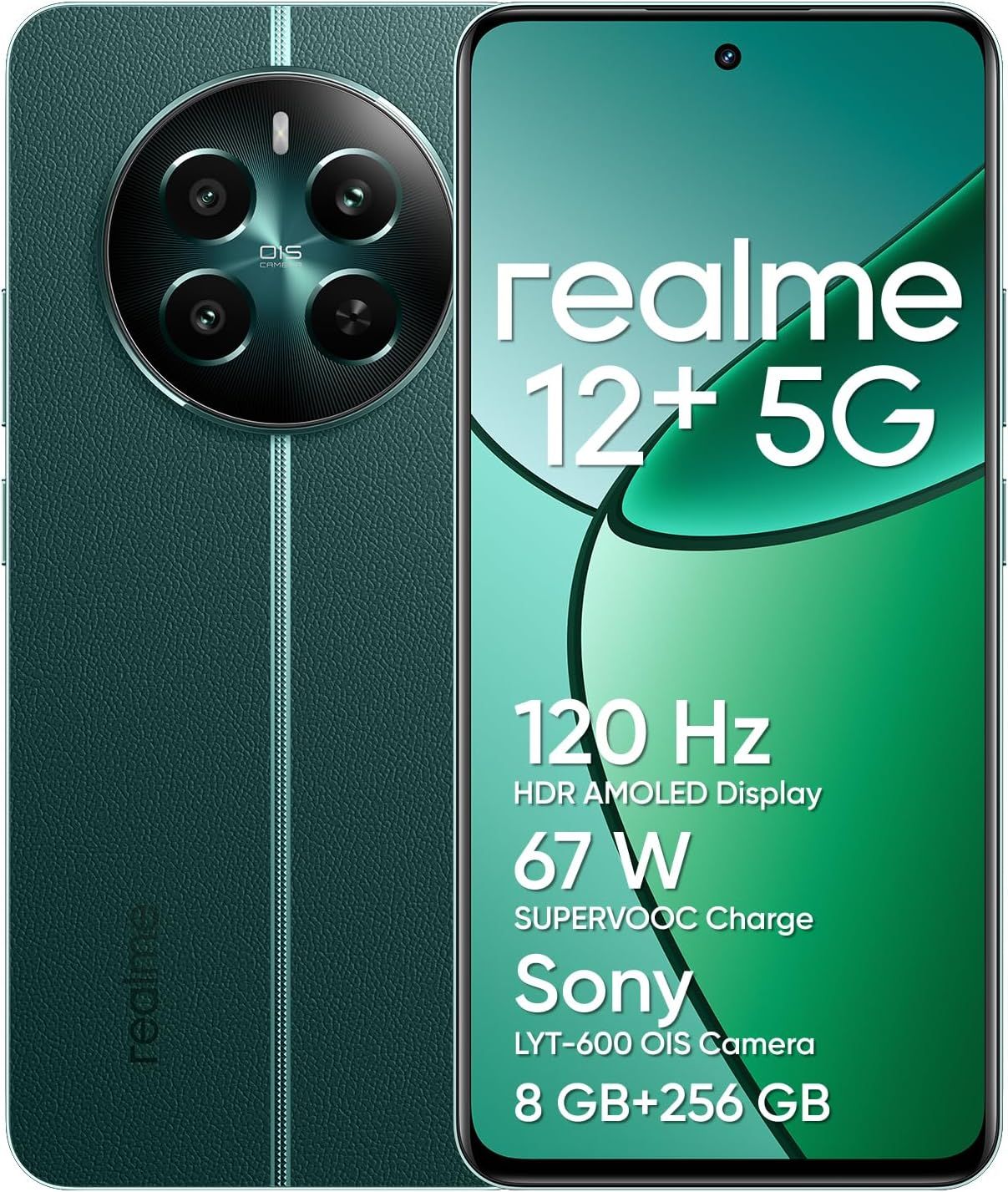 12+ Smartphone 5G, 8+256Gb, Appareil Photo Portrait Sony Lyt-600 Avec Ois, Processeur Dimensity 7050 5G, cran Amoled 120 Hz Fluide, Supervooc 67 W, DUne Batterie Puissante De 5 000 Mah, Vert
