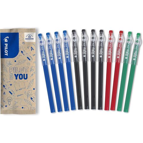12 Stylos Frixion Ball Stick-Encre Gel Effaable-4 Bleus,4 Noirs,2 Rouges,2 Verts-Le Frixion conomique  Pointe Moyenne-Pour Mettre La Trousse D'cole-Fourniture Scolaire