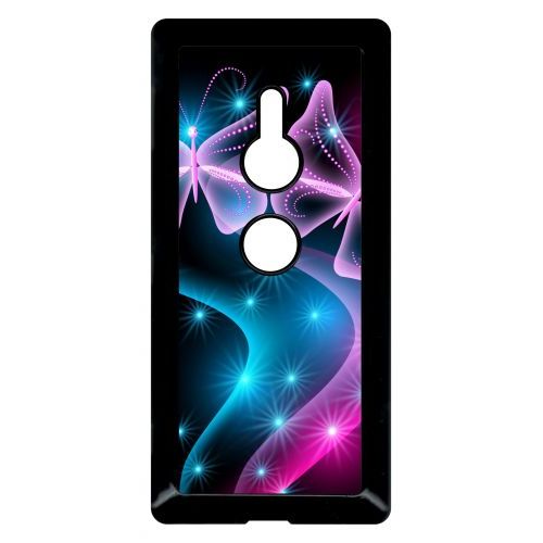 Coque Pour Smartphone - Papillons Roses - Compatible Avec Sony Xperia Xz2 - Plastique - Bord Noir