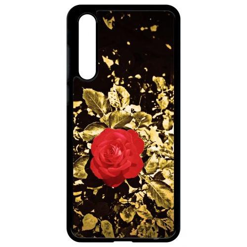 Coque Pour Smartphone - Rose Et Feuille D'or - Compatible Avec Huawei P20 Pro - Plastique - Bord Noir