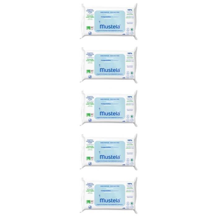 Mustela Lingettes Nettoyantes Compostables Sans Parfum Lot De 5 X 60 Lingettes