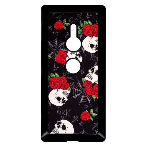 Coque Pour Smartphone - Tete De Mort Toile Rose Rock - Compatible Avec Sony Xperia Xz2 - Plastique - Bord Noir
