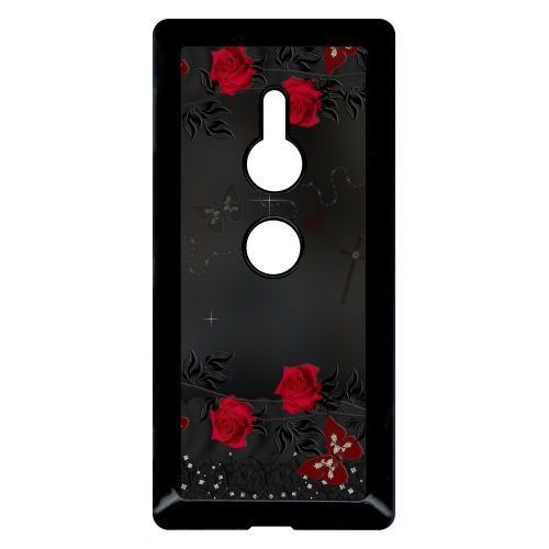 Coque Pour Smartphone - Roses Gothic Chapelet - Compatible Avec Sony Xperia Xz2 - Plastique - Bord Noir