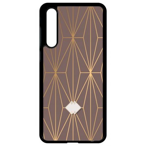 Coque Pour Smartphone - Losange Geometrique Beige Et Or - Compatible Avec Huawei P20 Pro - Plastique - Bord Noir