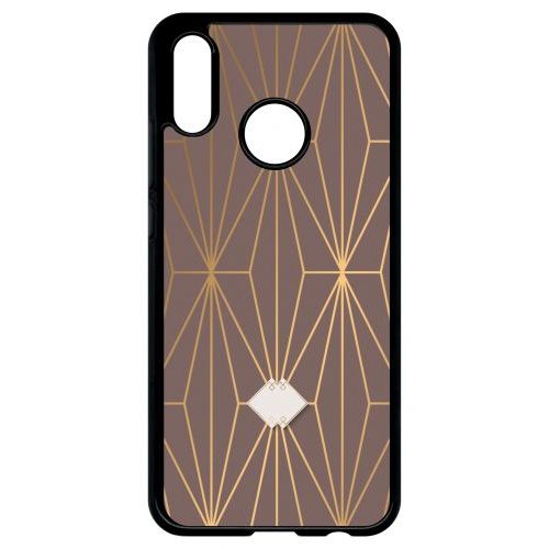Coque Pour Smartphone - Losange Geometrique Beige Et Or - Compatible Avec Huawei P20 Lite - Plastique - Bord Noir