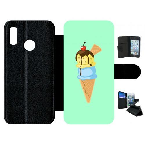 Etui A Rabat - Glace Cornet Vert - Compatible Avec Huawei P20 Lite - Simili-Cuir - Bord Noir