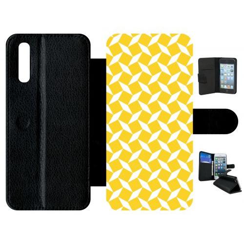 Etui A Rabat - Carreau Jaune - Compatible Avec Huawei P20 - Simili-Cuir - Bord Noir