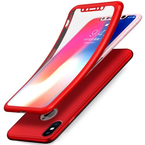 Coque Intégrale Silicone Pour Iphone X ( Iphone 10 ) Couleur Rouge + Verre Trempé Anti Choc 360° Full Protection Couleur :