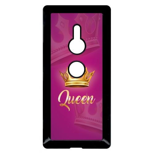 Coque Pour Smartphone - Queen Fond Rose - Compatible Avec Sony Xperia Xz2 - Plastique - Bord Noir