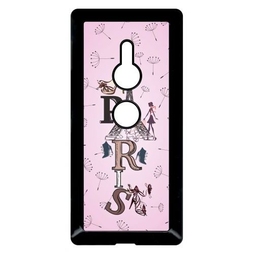 Coque Pour Smartphone - Paris Fond Rose Pale - Compatible Avec Sony Xperia Xz2 - Plastique - Bord Noir