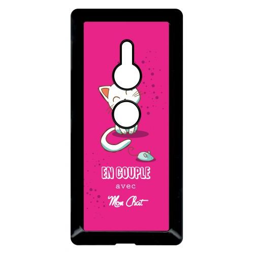 Coque Pour Smartphone - En Couple Avec Mon Chat Fond Rose - Compatible Avec Sony Xperia Xz2 - Plastique - Bord Noir