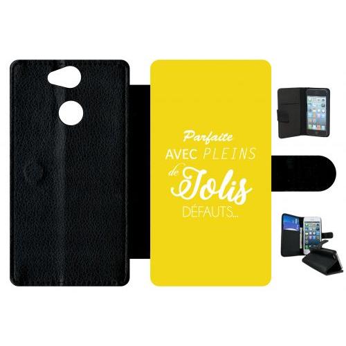 Etui A Rabat - Parfaite Avec Pleins De Jolis Defauts Fond Jaune - Compatible Avec Sony Xperia Xa2 - Simili-Cuir - Bord Noir