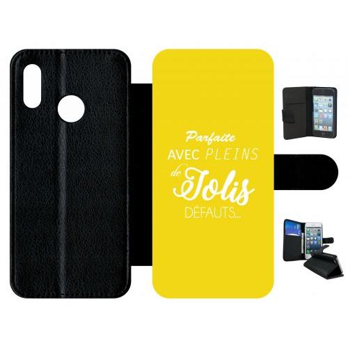 Etui A Rabat - Parfaite Avec Pleins De Jolis Defauts Fond Jaune - Compatible Avec Huawei P20 Lite - Simili-Cuir - Bord Noir