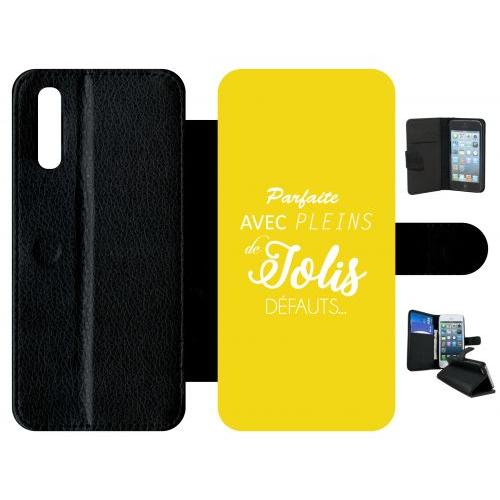 Etui A Rabat - Parfaite Avec Pleins De Jolis Defauts Fond Jaune - Compatible Avec Huawei P20 - Simili-Cuir - Bord Noir