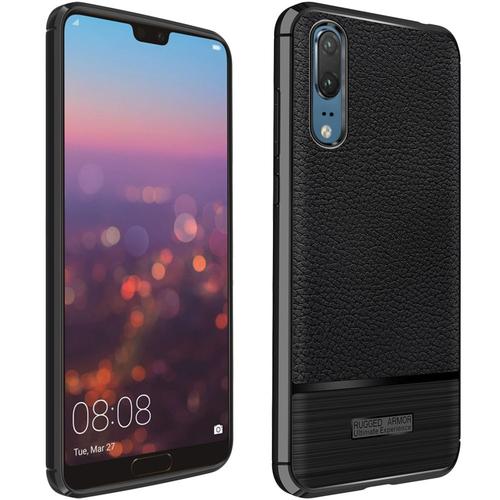 Ebeststar - Coque Huawei P20 Etui Tpu Souple Anti-Choc Motif Cuir Anti-Dérapante, Noir [Dimensions Precises Smartphone : 149.1 X 70.8 X 7.7 Mm, Écran 5.8'']