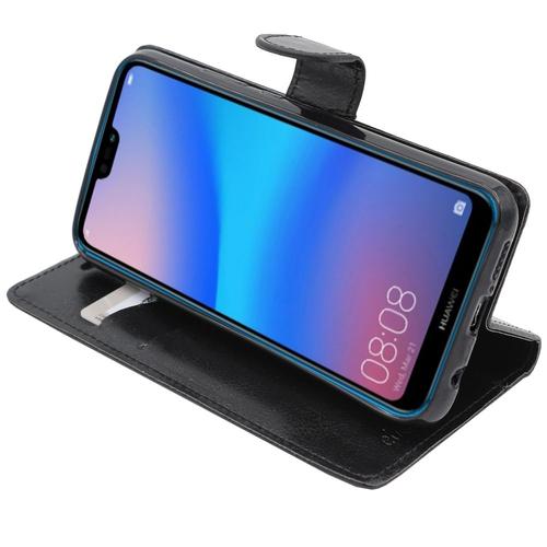 Ebeststar - Etui Huawei P20 Lite Coque Portefeuille Pu Cuir, Noir [Dimensions Precises Smartphone : 148.6 X 71.2 X 7.4 Mm, Écran 5.84'']