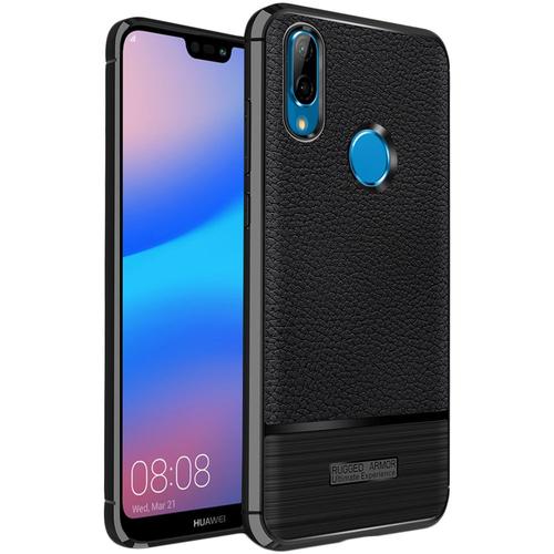 Ebeststar - Coque Huawei P20 Lite Etui Tpu Souple Anti-Choc Motif Cuir Anti-Dérapante, Noir [Dimensions Precises Smartphone : 148.6 X 71.2 X 7.4 Mm, Écran 5.84'']