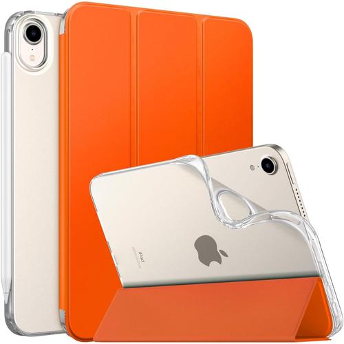 Coque Compatible Avec New Ipad Mini 6 2021(6e Generation 8,3''), Demi-Transparent Et Tpu, Couvercle Intelligent Avec Reveil/Sommeil Automatique, Protecteur D'angle/Pare-Chocs, Orange