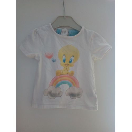 T-Shirt Blanc Titi Arc En Ciel Taille 23 Mois Baby Looney Tunes